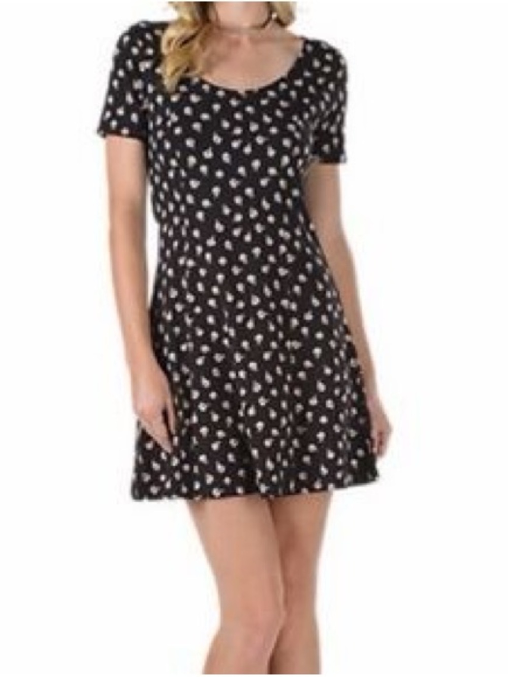 Vans Black Mini Skater Dress with Floral Print cotton